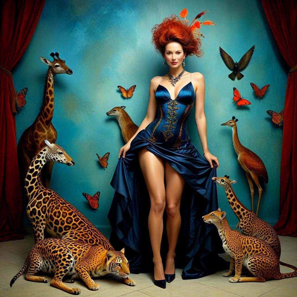 Vibrant Portrait of Charismatic Lady Surrounded by Whimsical...