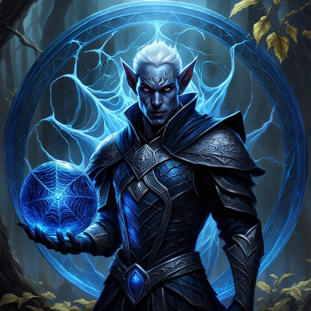 Male Drow elf holding Orbbcress, Shield of Tiago, Made from Sapphire ...