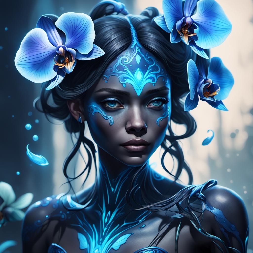 Black and blue orchid bioluminescent fae