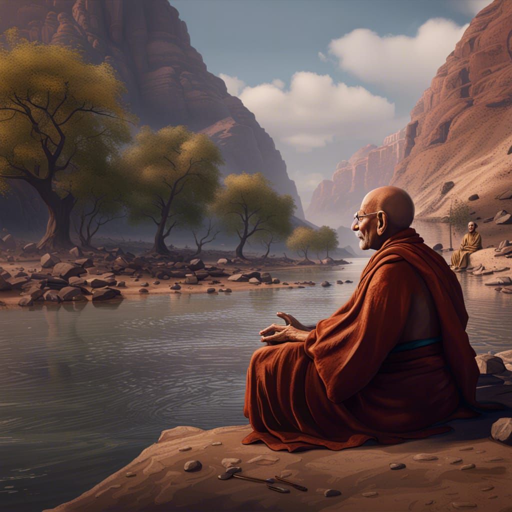 Gandhi sitting by the Indus river   by @TJOmalley