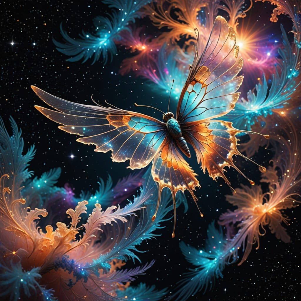 Cosmic Transparent irradecent wispy wings covering the world   by @Onion3D