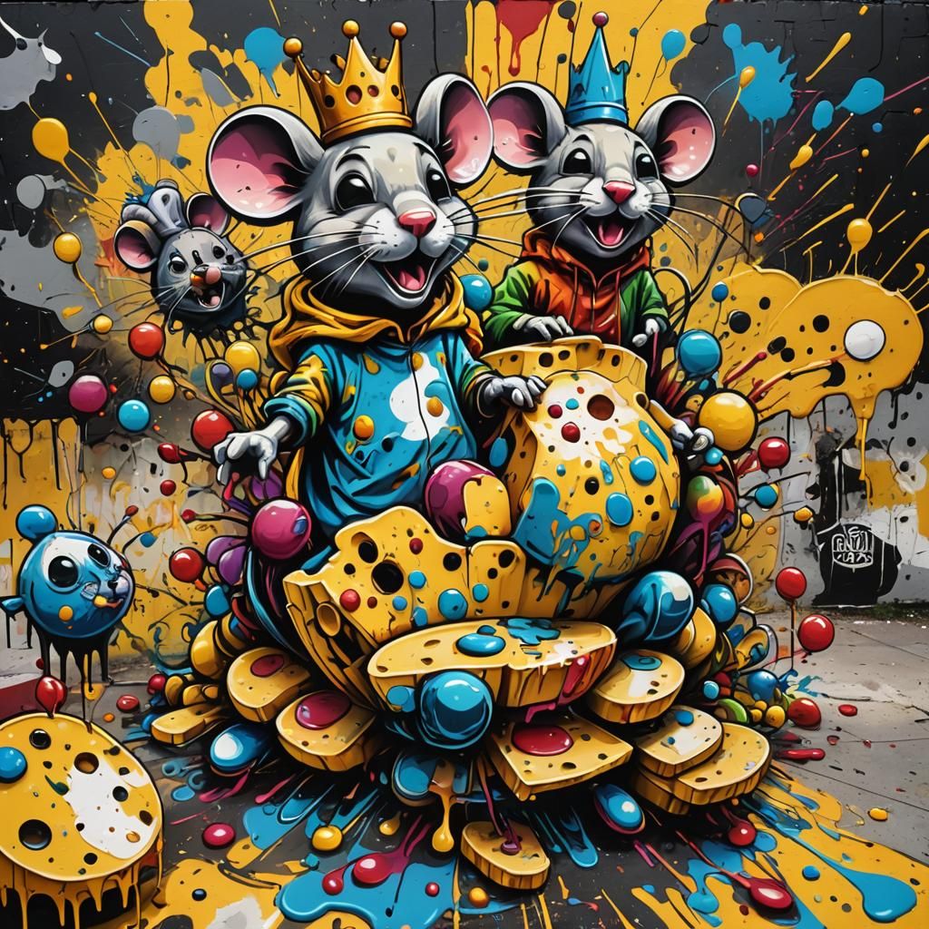 Mouse King Graffiti Art on Cheese