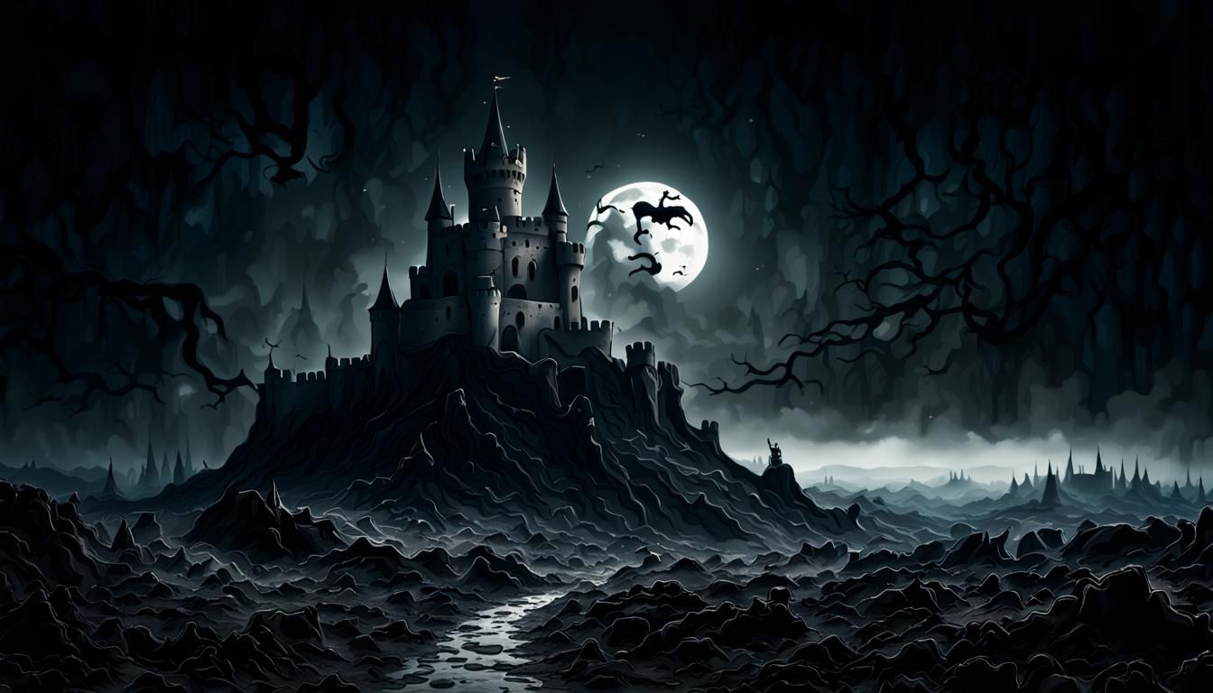 landscape photography of the lunar surface with a spooky medieval ...