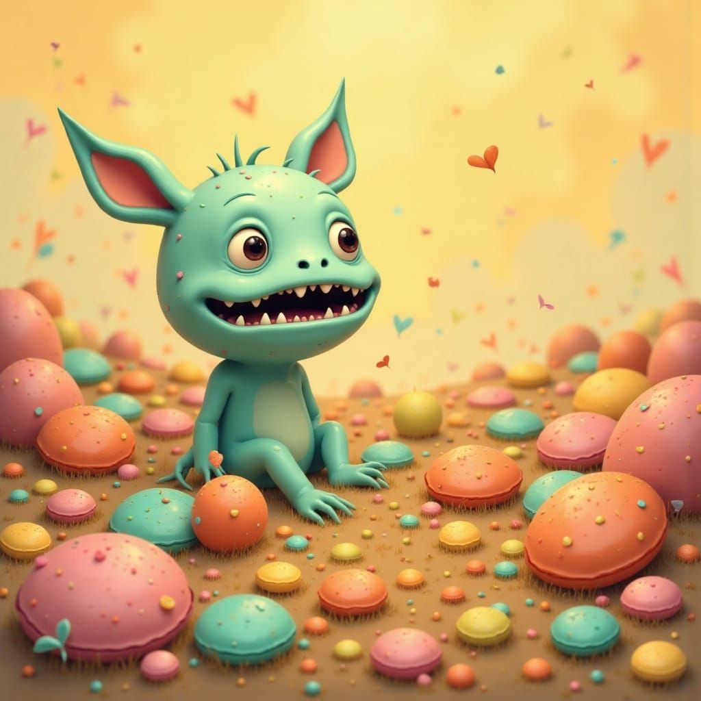  <lora:Monster Menagerie:1.0> 

“Sweetness ripens under golden skies.”

Whimsical, pastel colours, monster version