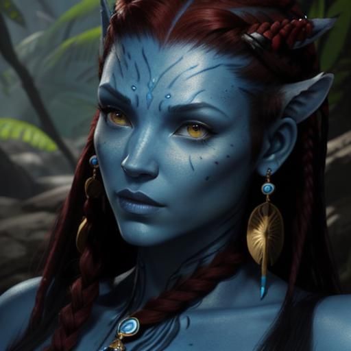 Na'vi, female, crimson red hair, braided hair, warrior, Avatar, Avatar ...