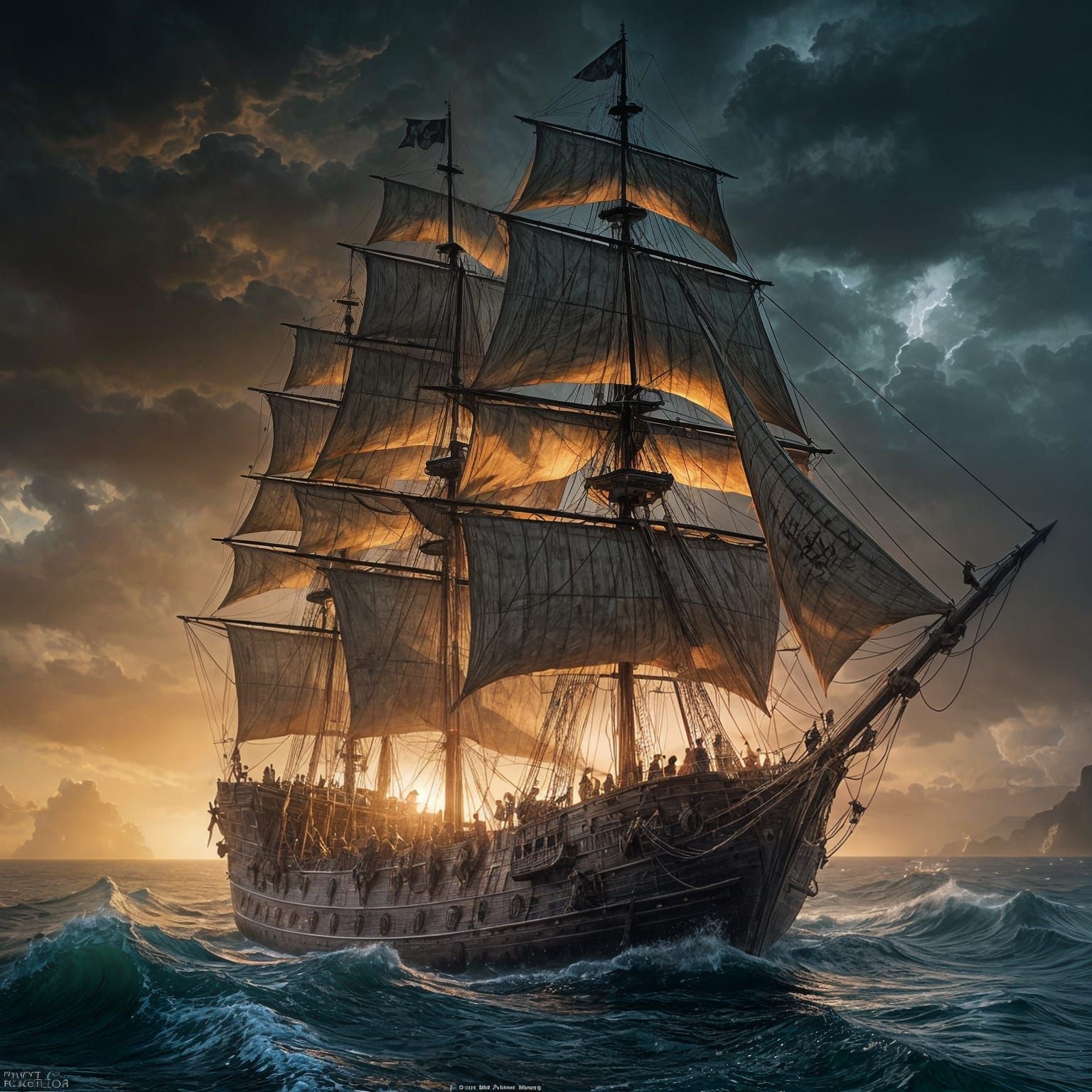 Old pirate ship during a storm  by @Khoa