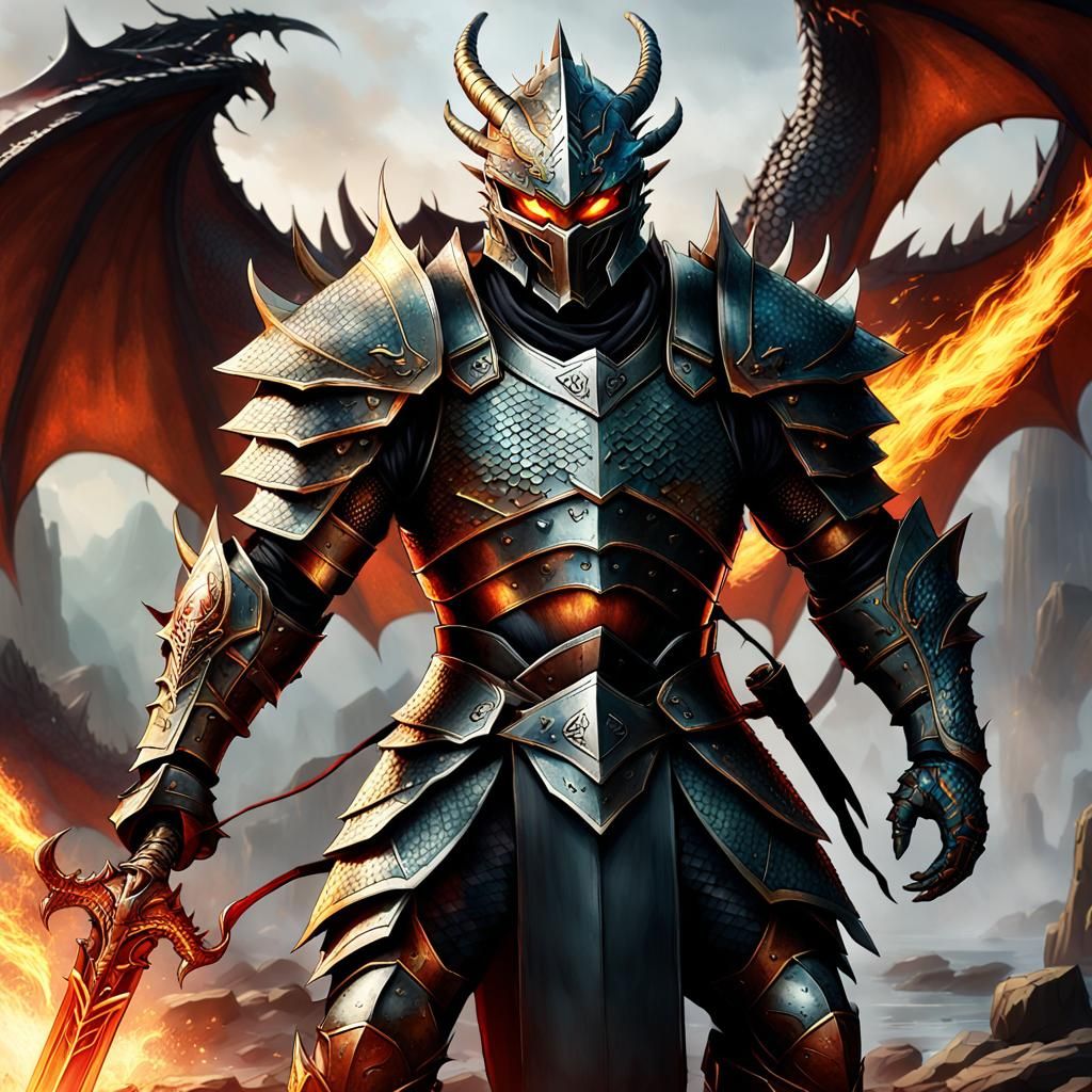 Appearance: A warrior clad in dragon-scale armor with a fear...