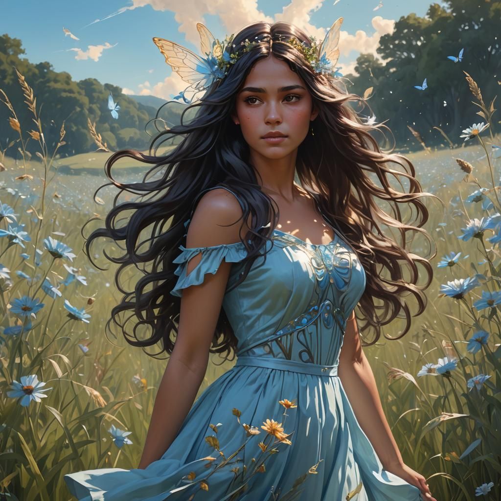 Latina with Fairy Wings in a Meadow