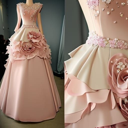 Realistic Dress with satin layers, and flowers, awards cerem...