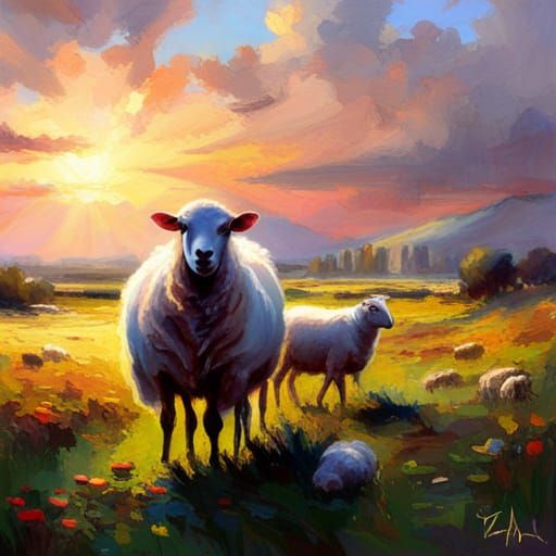 Sheep in the meadow - AI Generated Artwork - NightCafe Creator