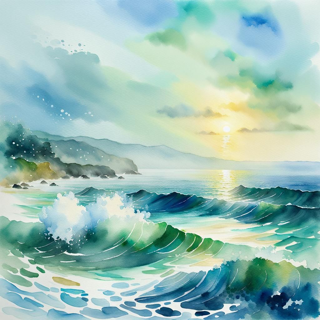 Dreamy Seascape in Watercolor Impressionist Style