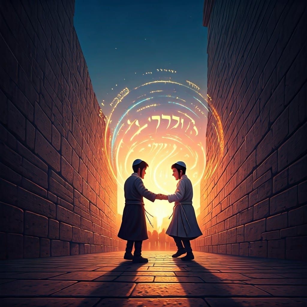 Jewish Boys in Harmony Dance at the Western Wall in Vibrant....