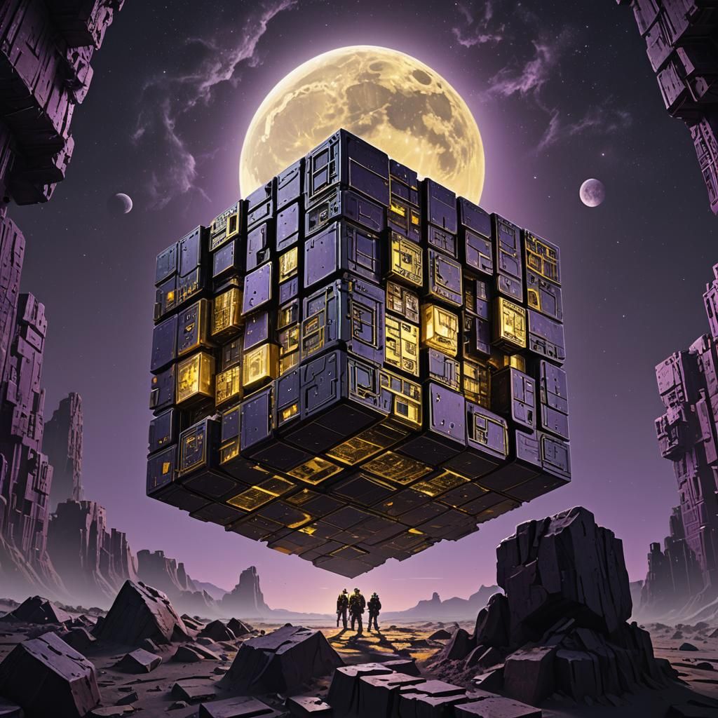 borg cube in front of the moon