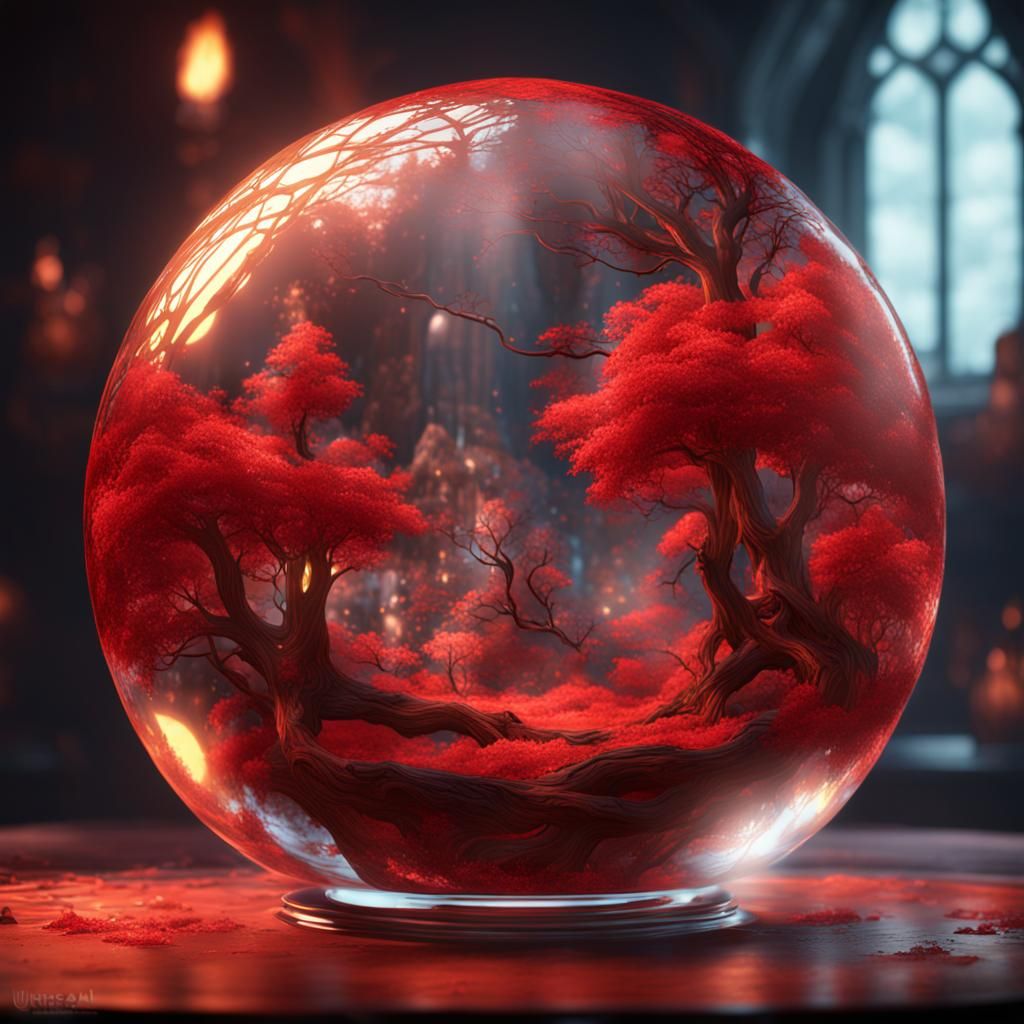 Something, in an glass orb of fiery red