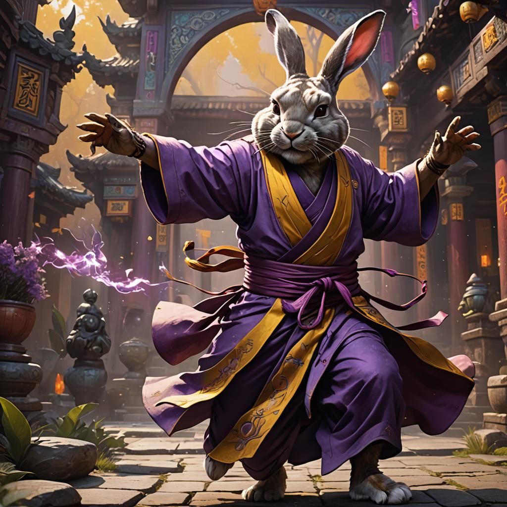 Anthropomorphic rabbit kung fu monk