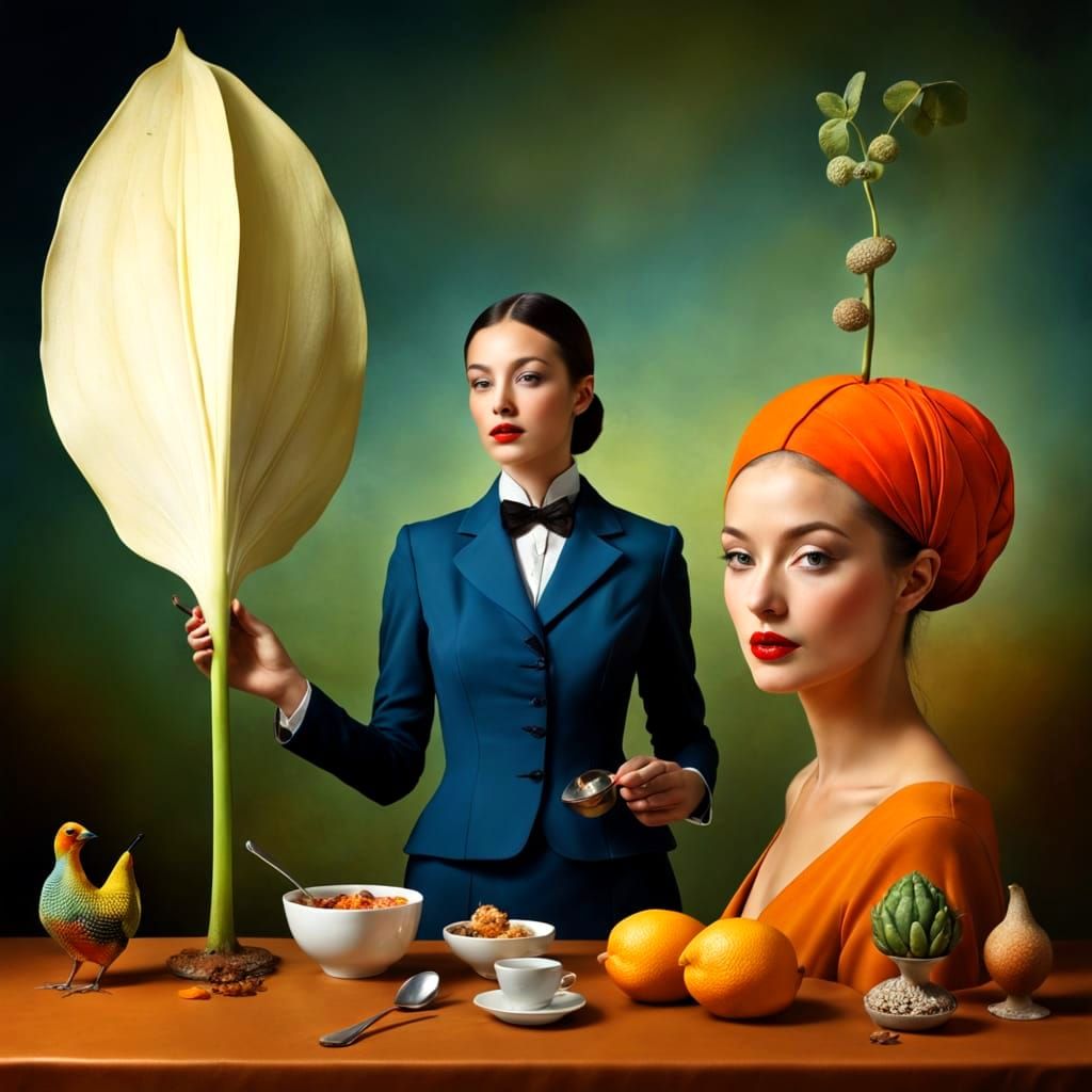 Surreal Woman in Fantasy Landscape, Photorealistic Art