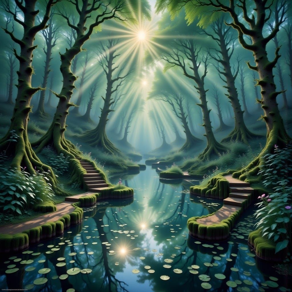 The five stems across pools of water bring new life