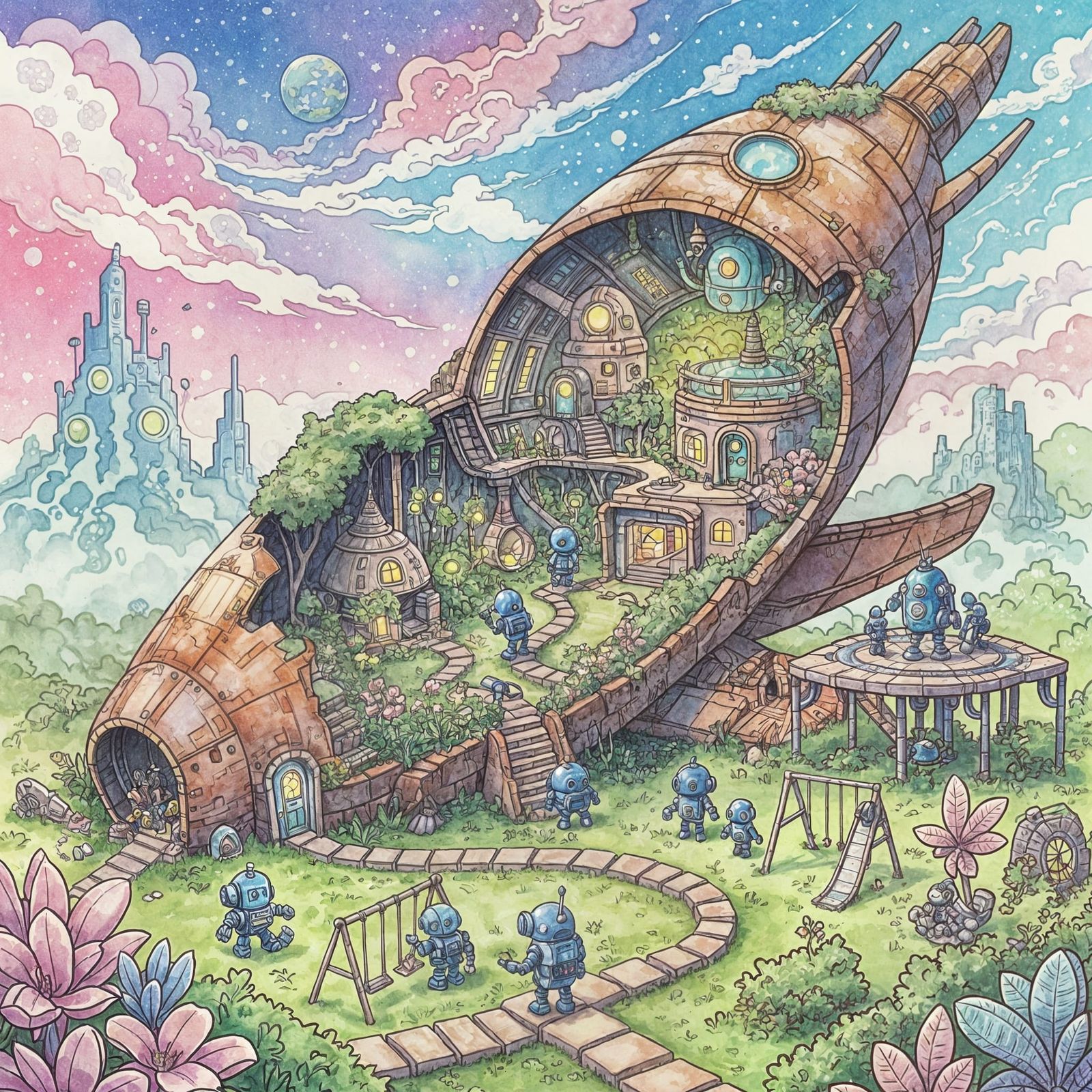 A mini-city in a rocket ship  by @Mumbai AI