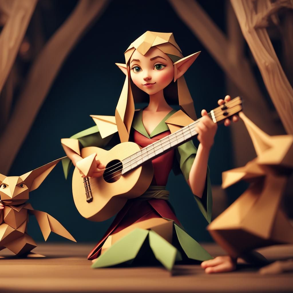 elf bard with goblins