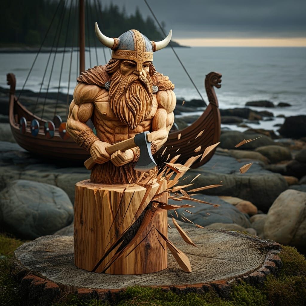 Viking sculpture trying to free themself from pedestal