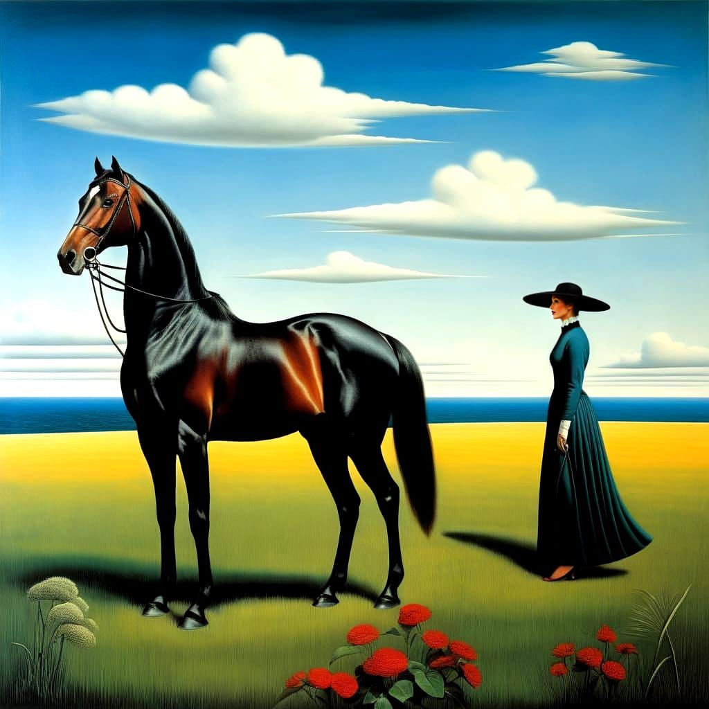 Surreal Landscape with Beautiful Woman and Fantastic Animals