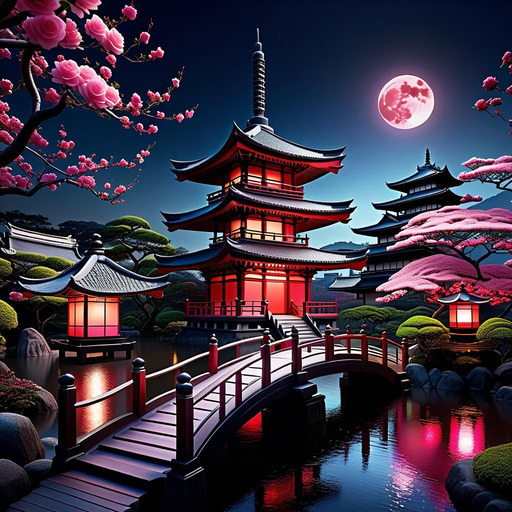 Chocolate Pagoda in a Zen Rose Garden