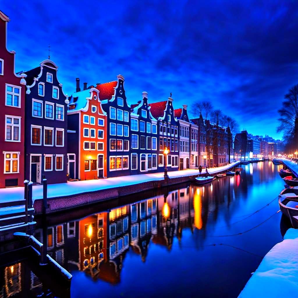 Winter Waterfront Scene in a Medieval Dutch City