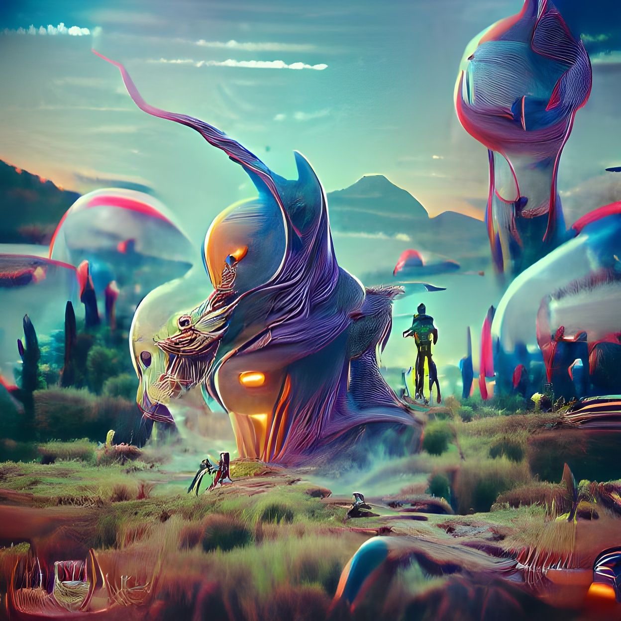 Fantasy alien landscape collaboration in the style of Moebius and in ...