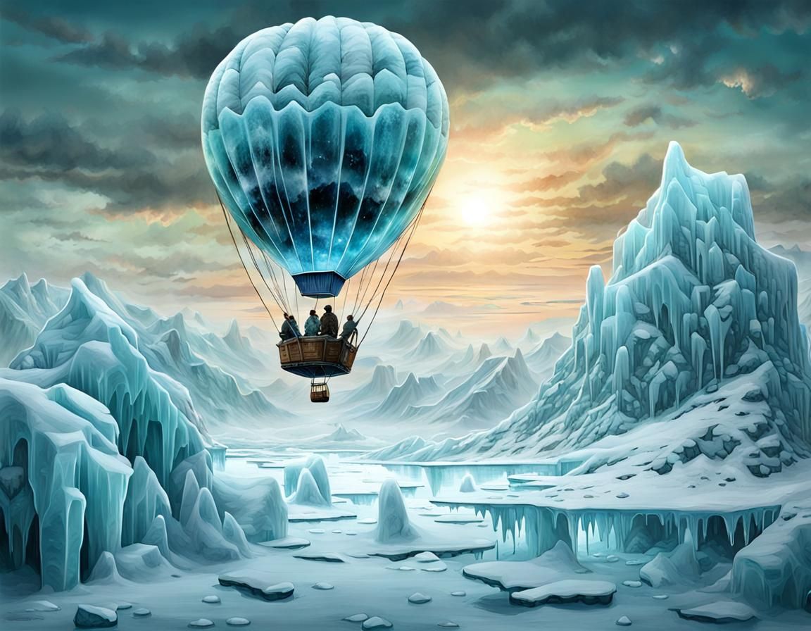 Arctic hot air balloon made of ice  by @King-Hamster