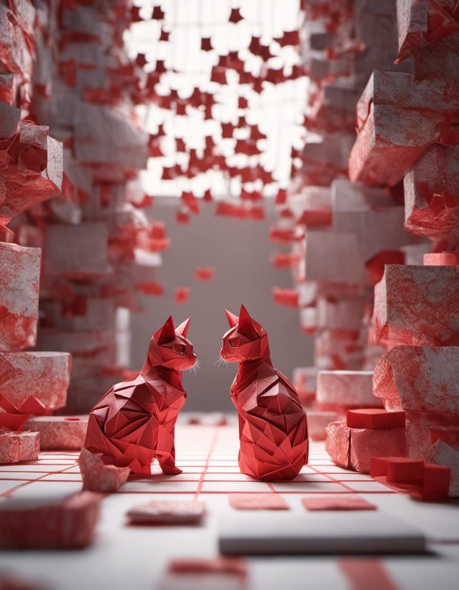 Origami Kitties Facing Off