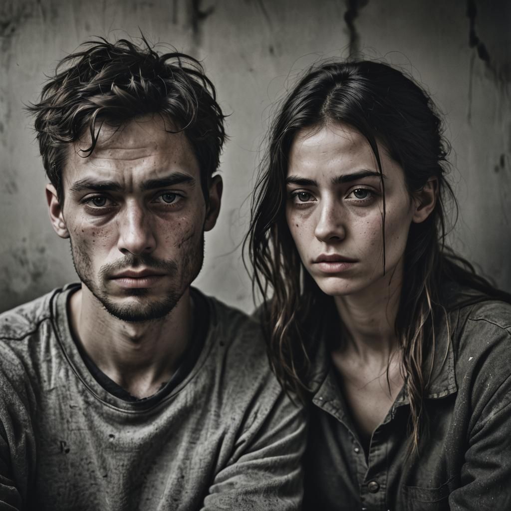 A young couple with very sad faces sitting next to each othe...