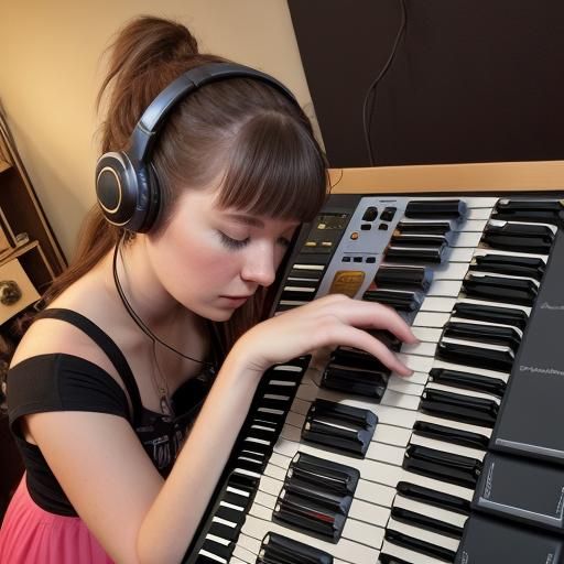 Becca creating a masterpiece using her Tera Pro synthesizer,...