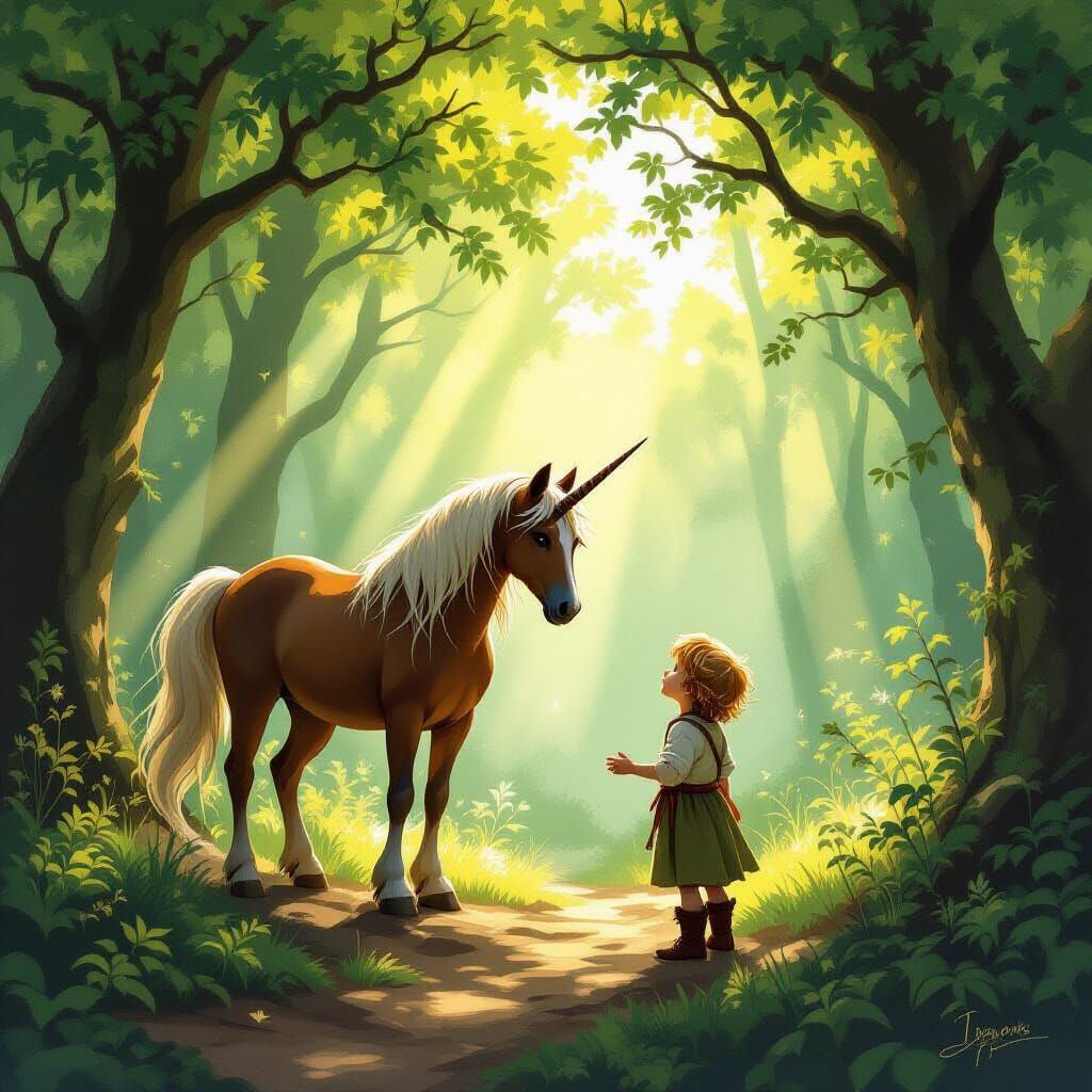 Curious Centaur Child Explores Sunlit Forest