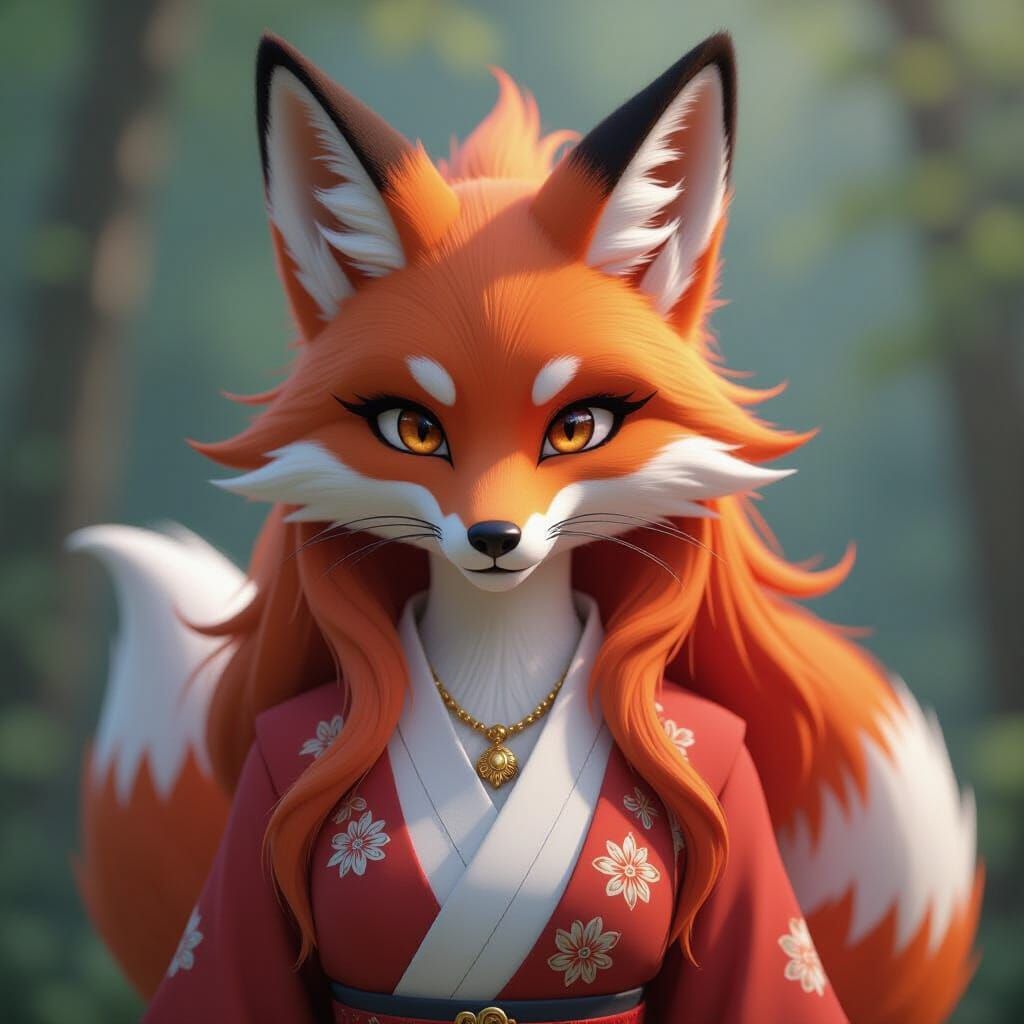 Bewitching Nine-Tailed Fox in Hyperrealistic Chinese Style