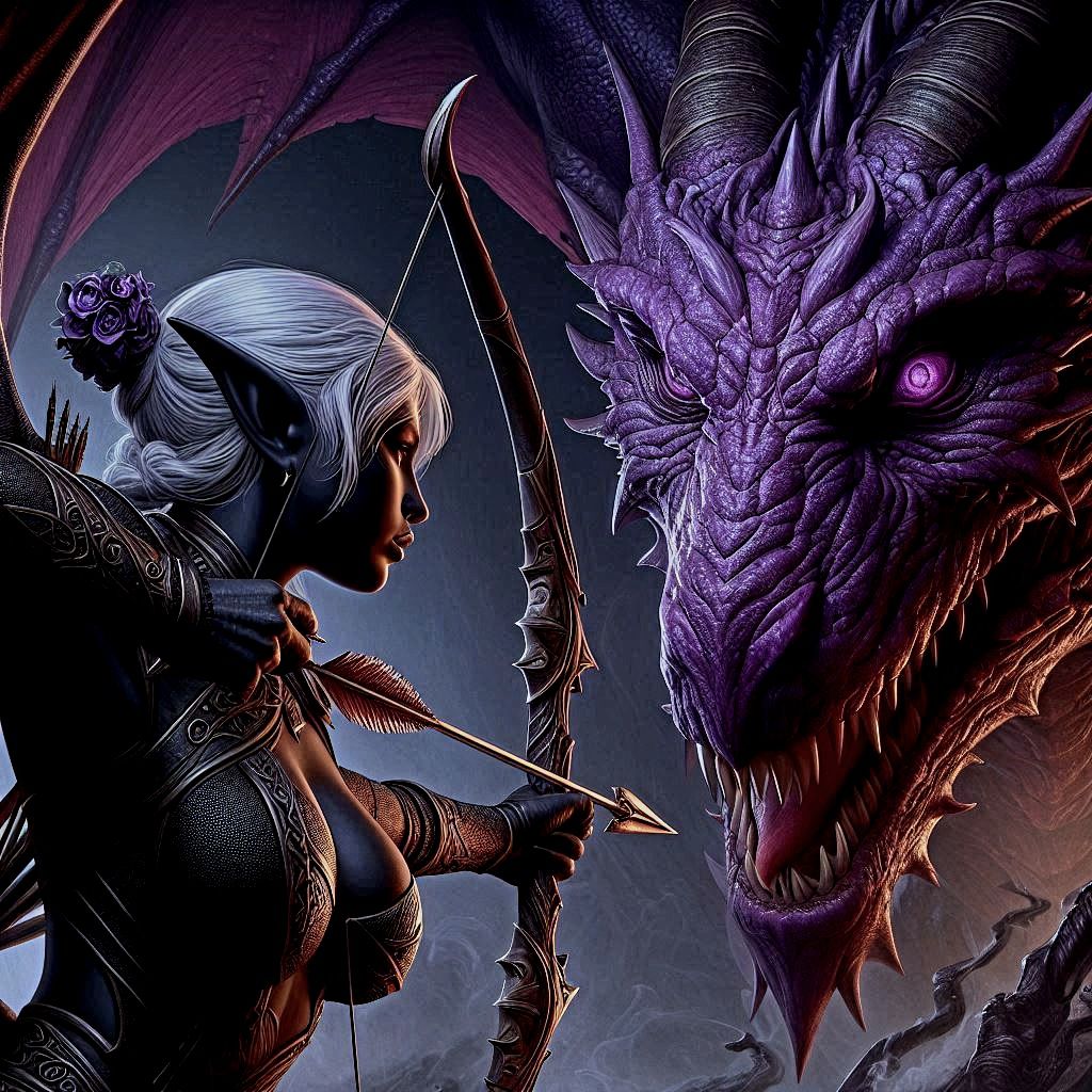 Elven archer and wyvern   by @Witchyluck