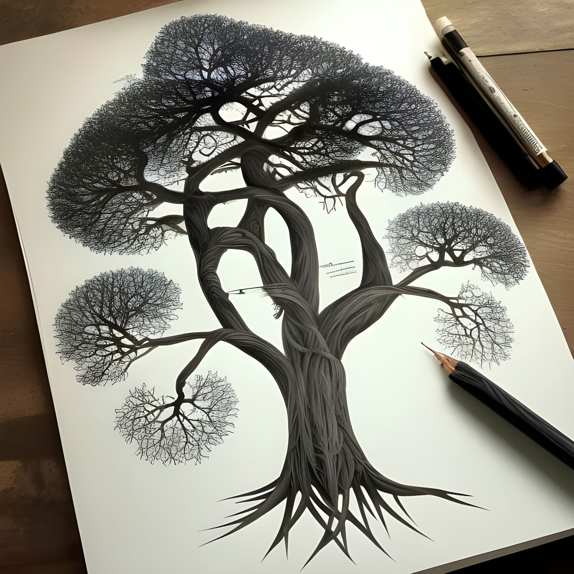 Oak Tree Drawing Beautiful Image - Drawing Skill
