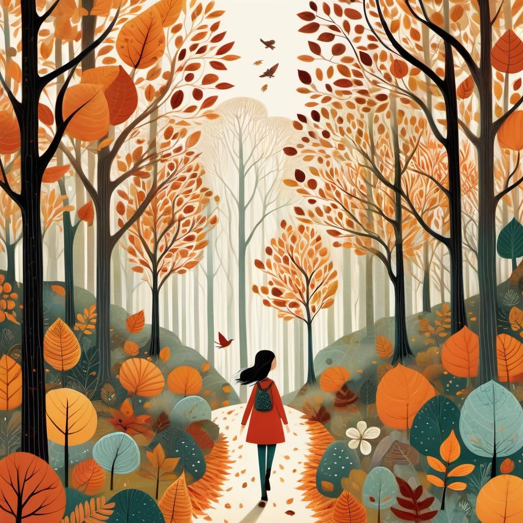 Girl Walks Through Delicate Autumn Storybook Forest