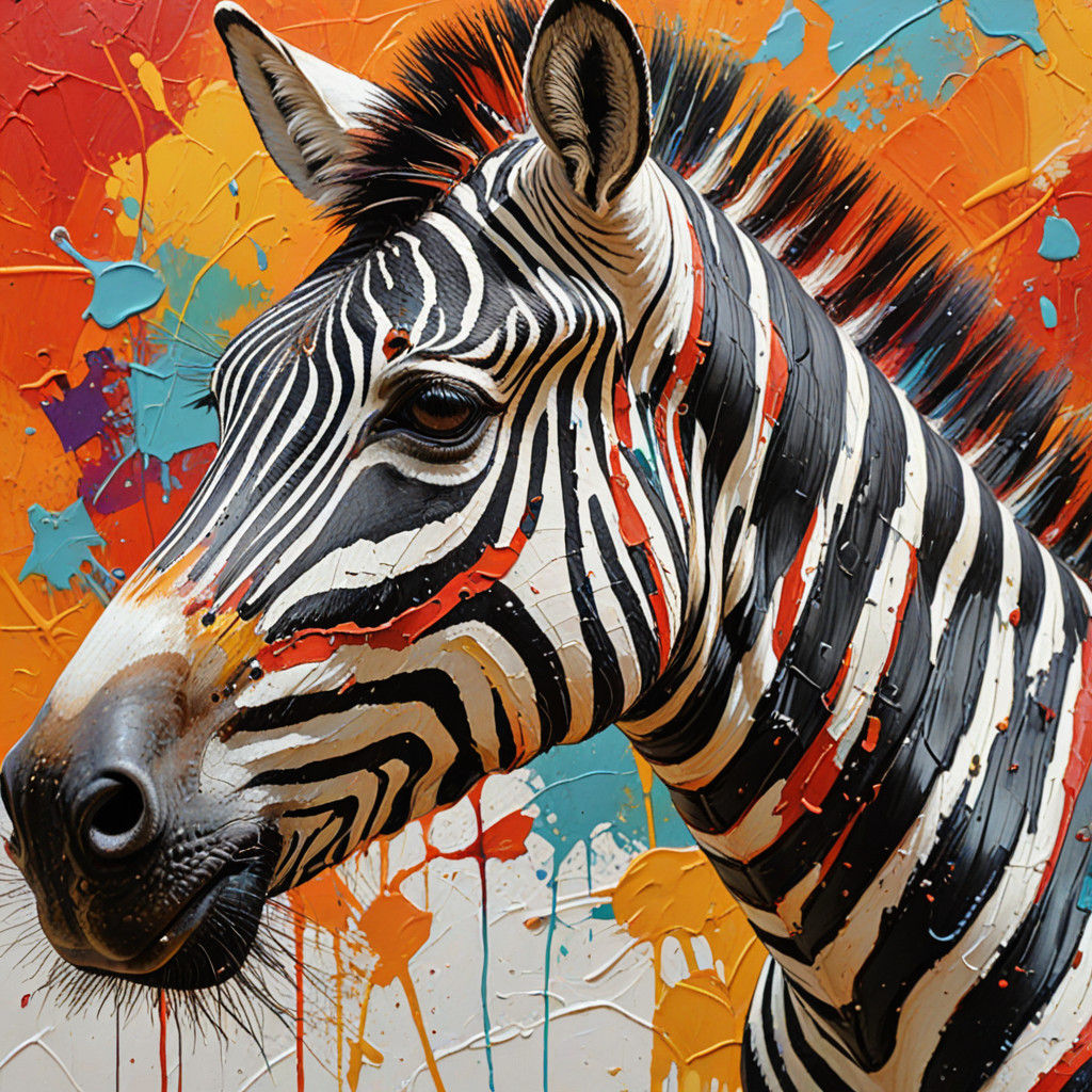Vibrant Abstract Expressionist Zebra Close-Up