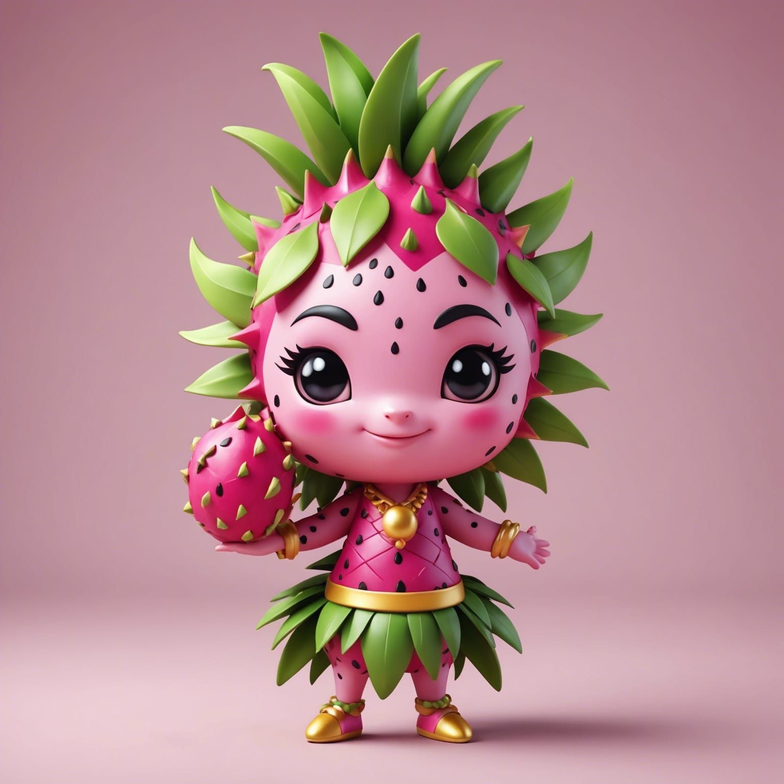 A cute chibi style 3d dragon fruit character ---hawaii dancer ---pastel colours    by @rachelo