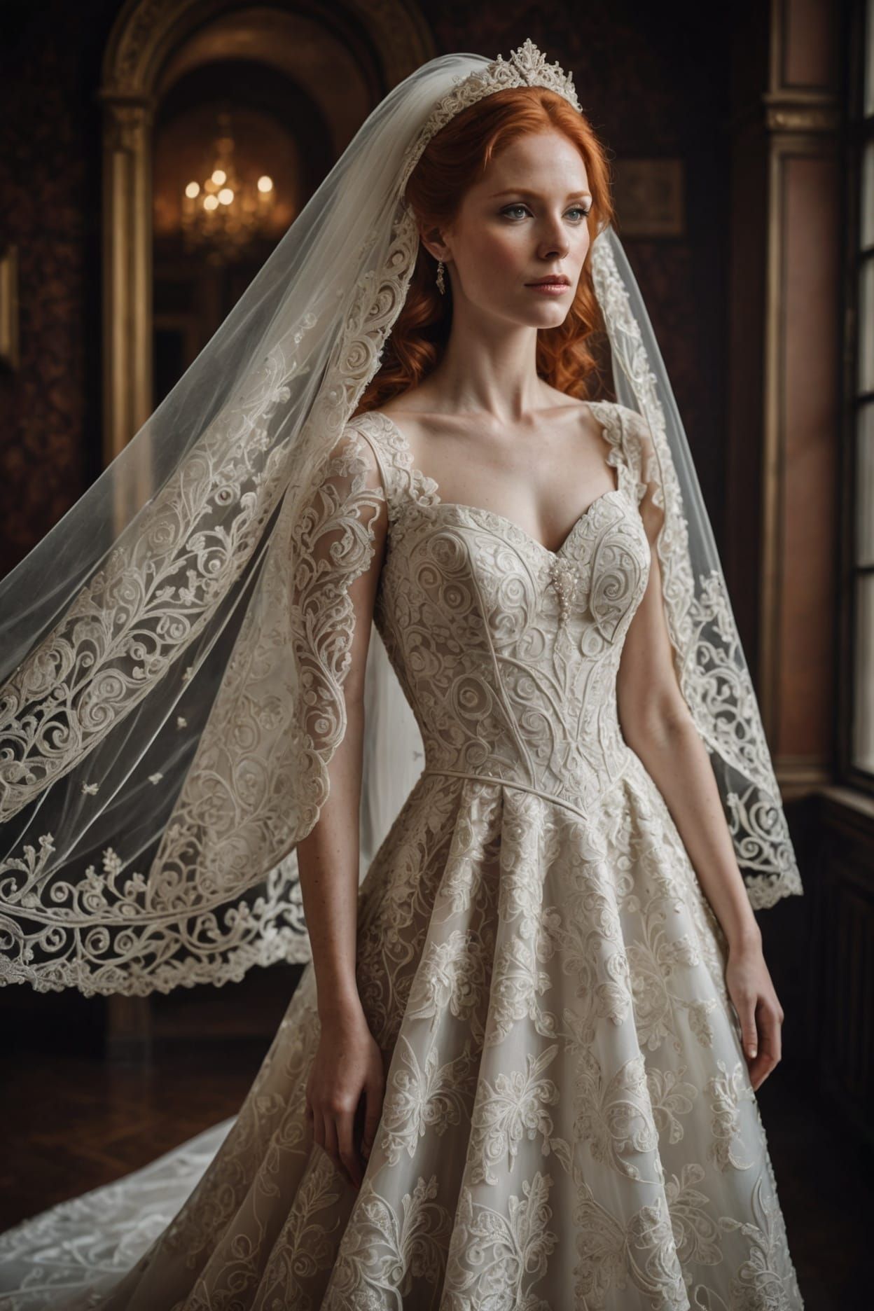 Red-haired Bride as Fans Blow Her Veil