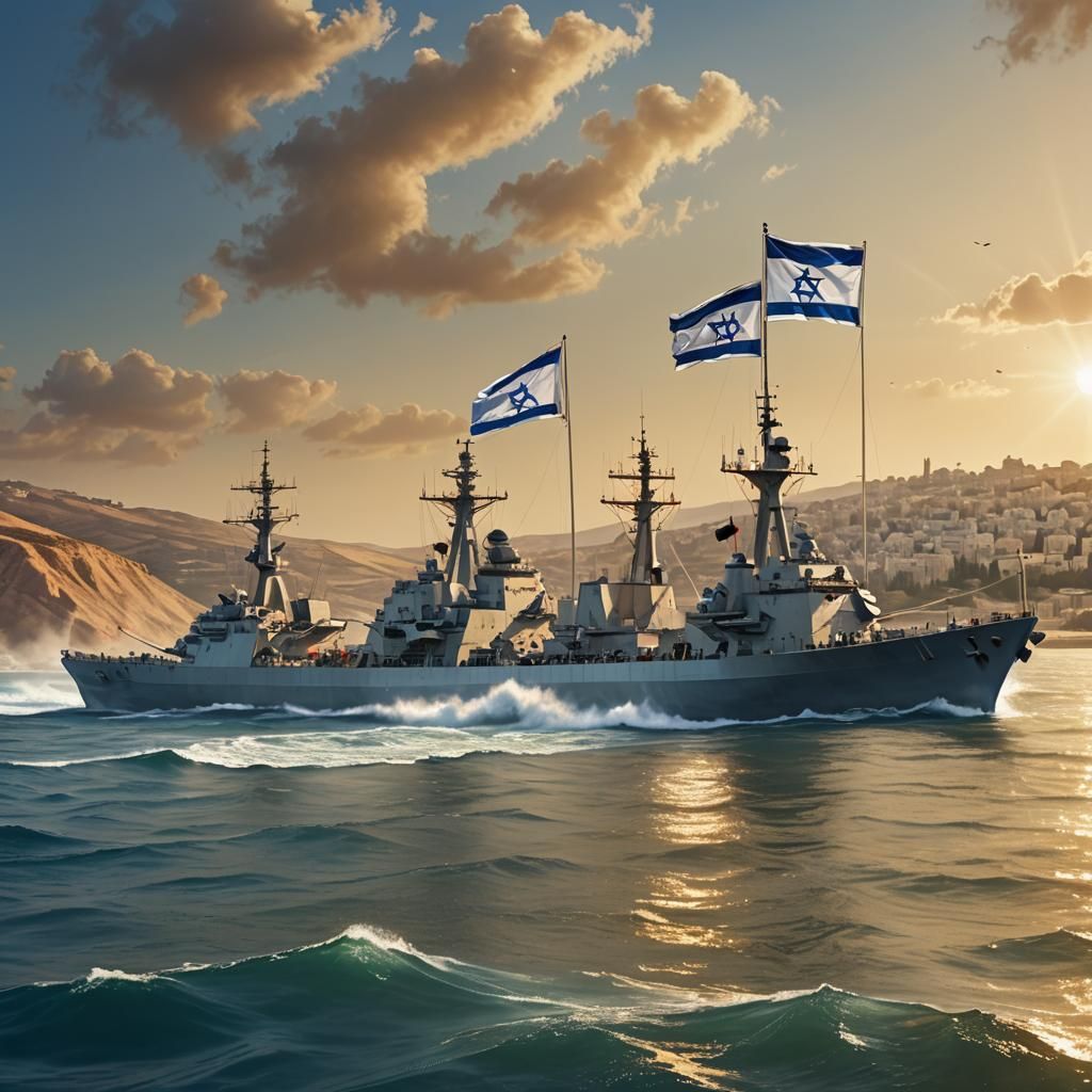 Warship Approaches Israel in Peace: Digital Concept Art