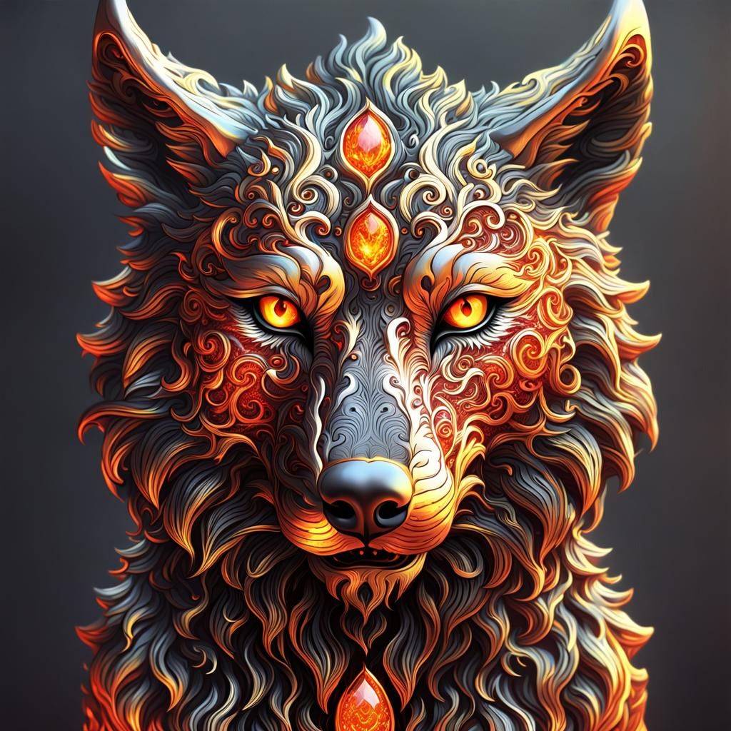 Fiery Lava Wolf Demon in Anime Style