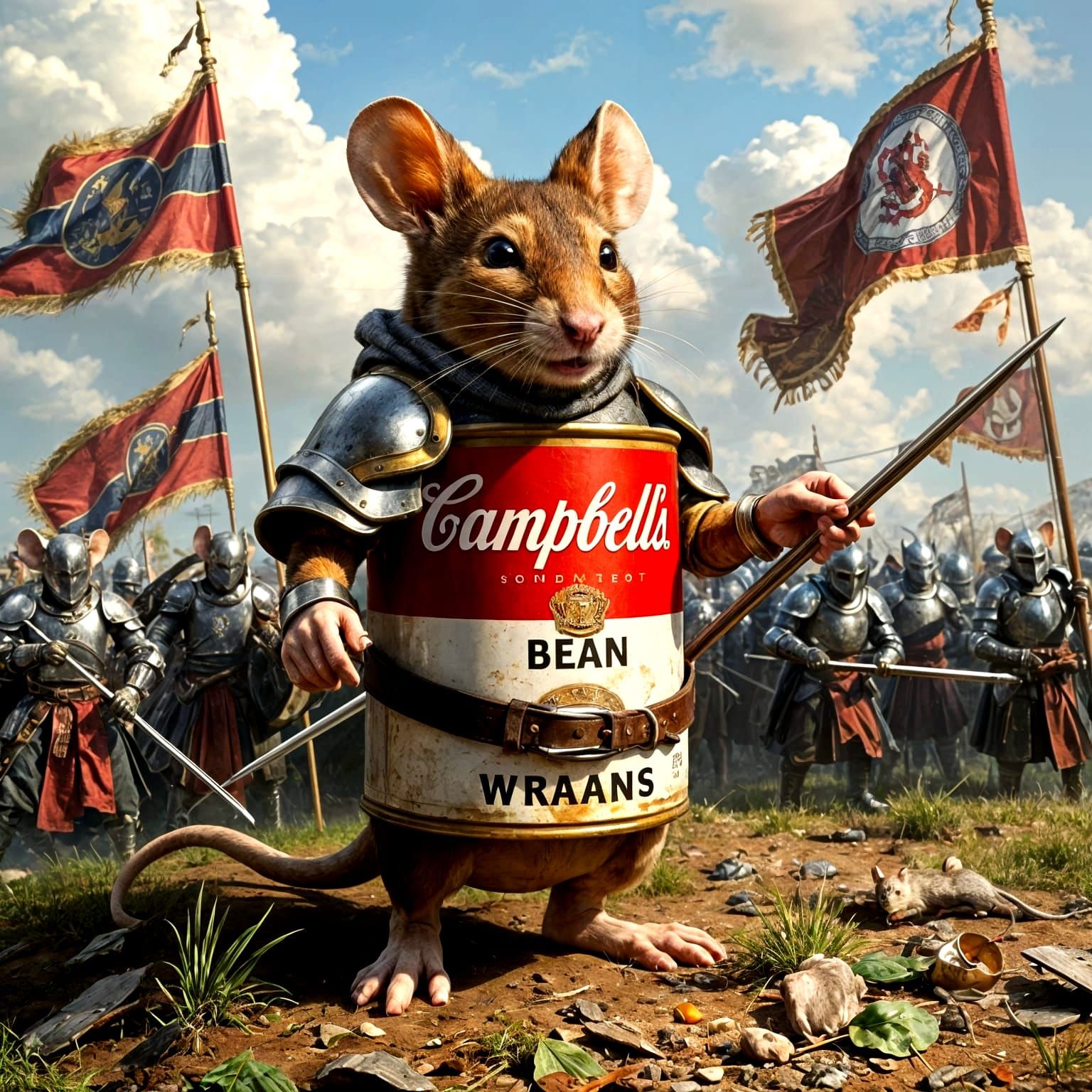 Sir Mouselot, A brave but poor Knight wearing his improvised armor, ready to lead the battle   by @Anna