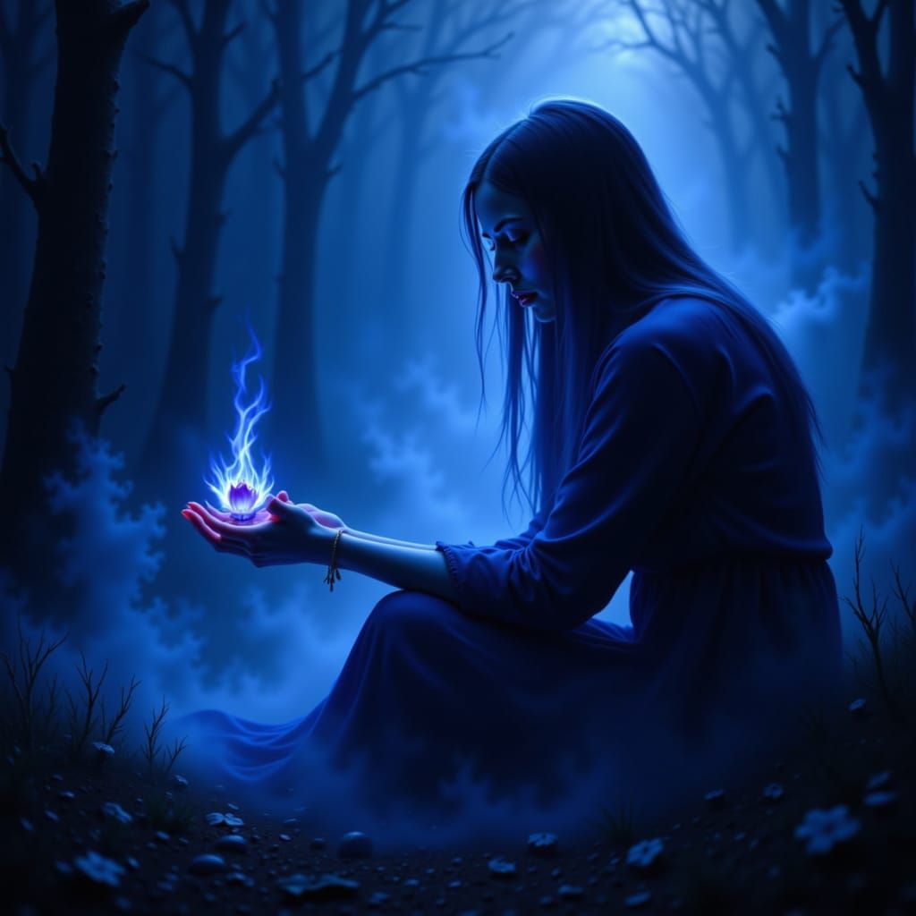 dark blue woman and fark blue rose of dark blue fire and dark blue fog . <lora:The DarkBlue of Red:1.0>