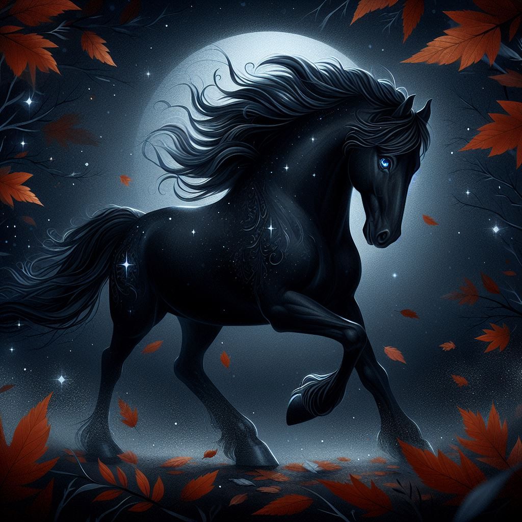night's dark embrace, A black horse.