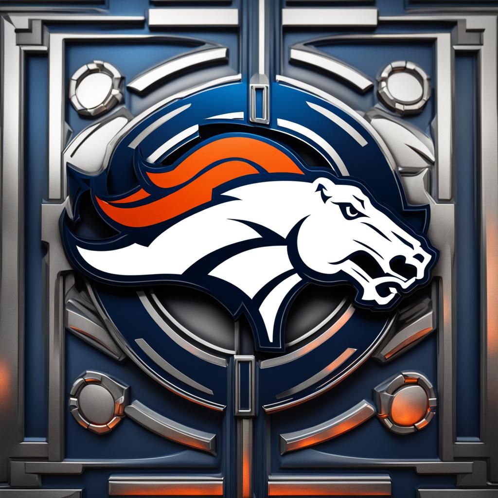 metallic Denver Broncos football logo