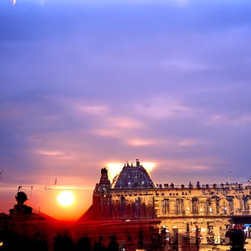 Vintage sunrise over Louvre