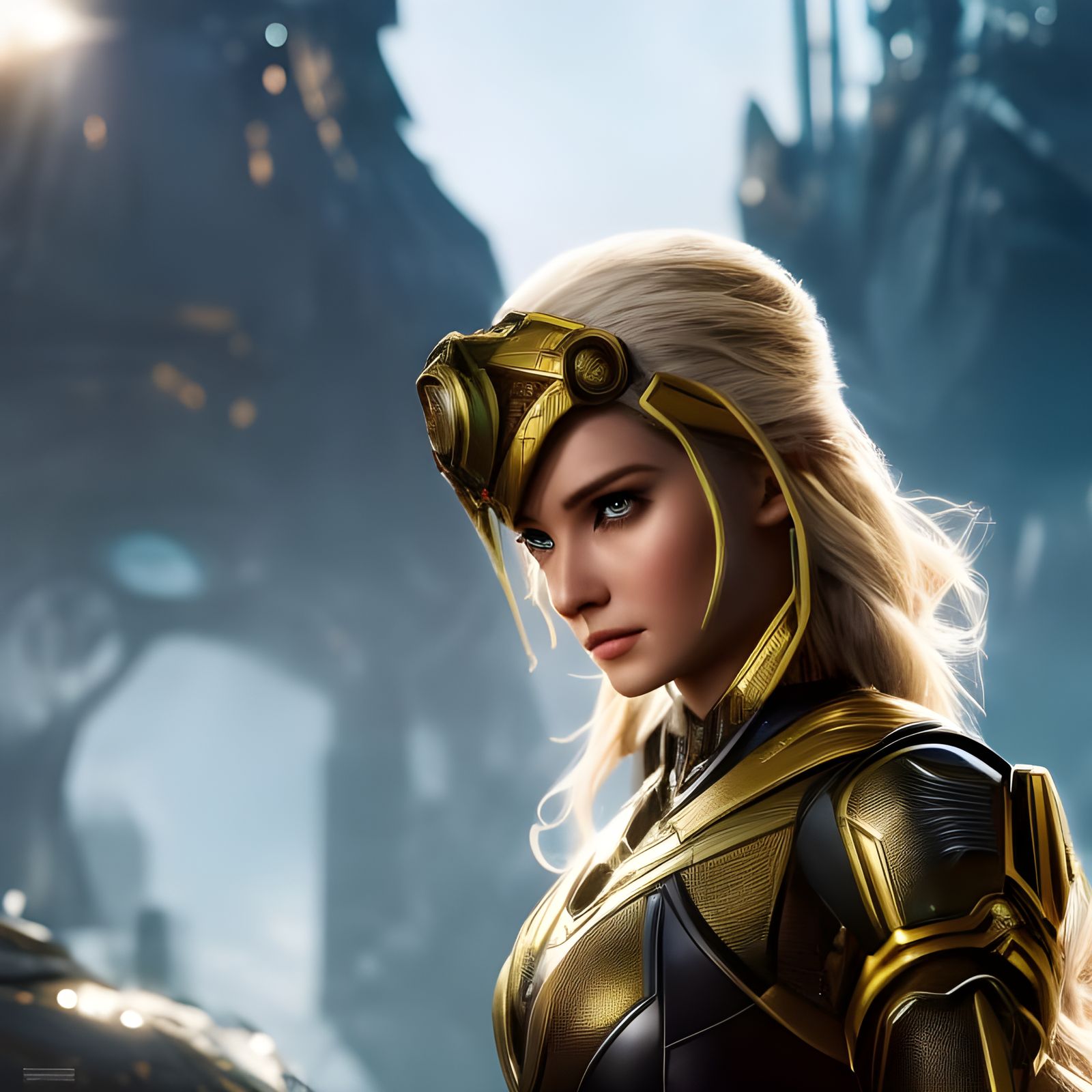 cute girl elf goddess in hero costume with filigree engravin...