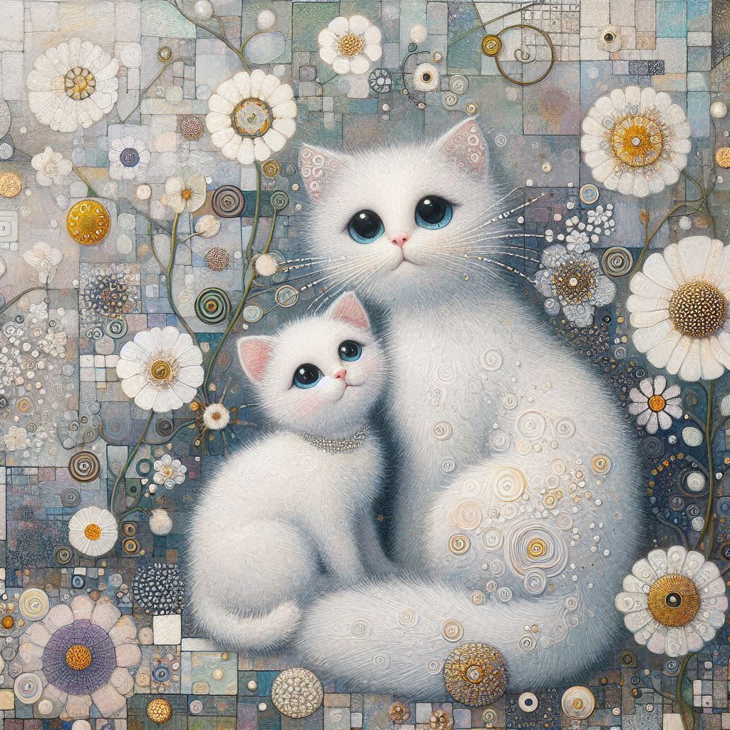 cat and kitten. white