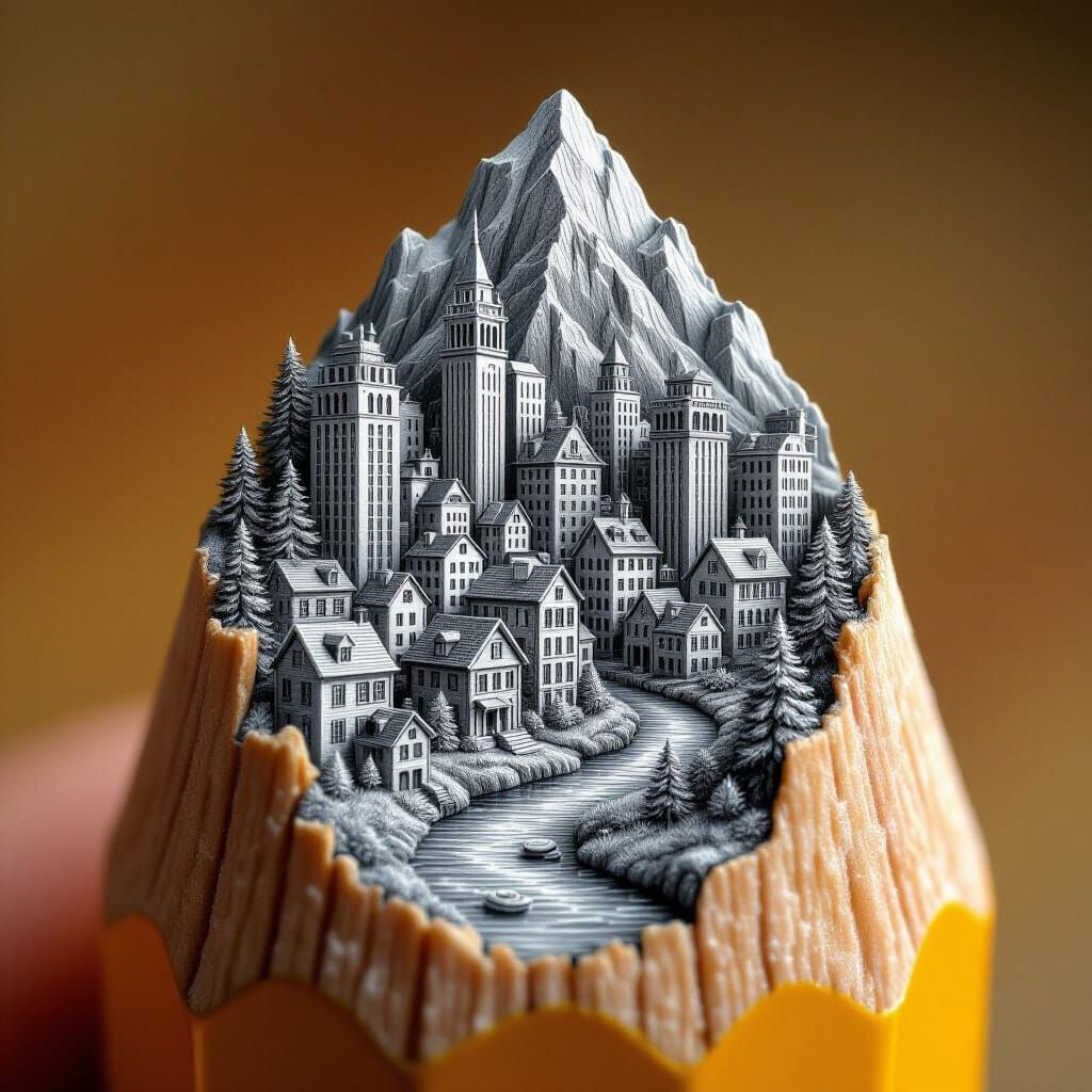 Artist Transforms a Pencil Tip into a Town  by @Ninjineer